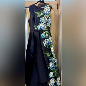 Kay Unger Black and Blue Floral Asymmetrical Dress